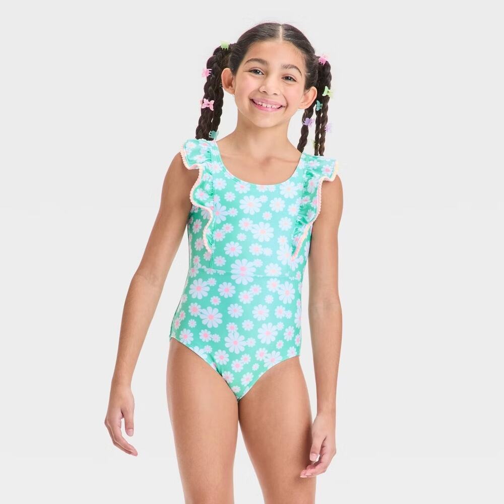Cat & Jack NWT Girls' Endless Daisies Floral Printed One Piece Swimsuit M (8)